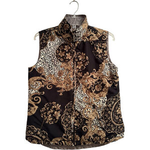 Casual Identity Reversible Vest Womens Medium Animal Print Floral Lightweight